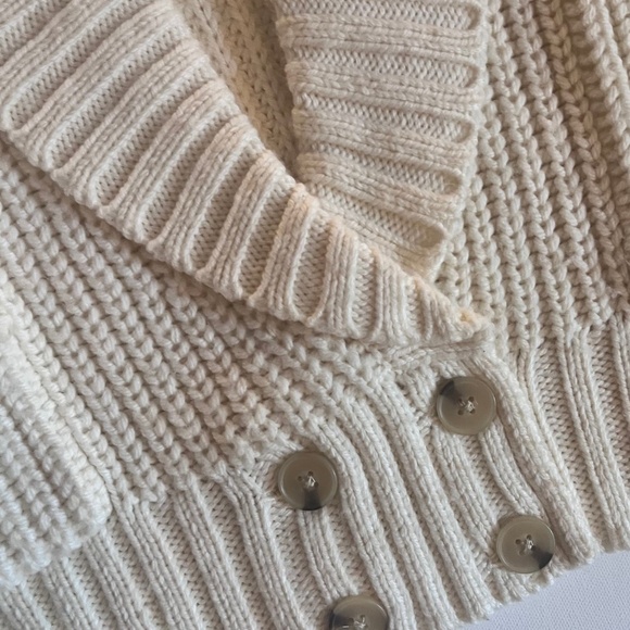 Anthropologie Oversized Wool Blend Deep V Cardigan Sweater Cream XS EUC - Picture 4 of 6